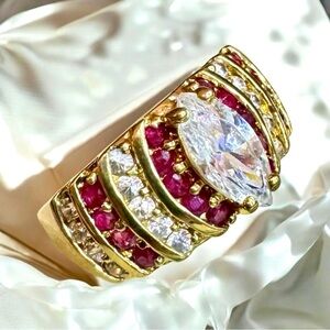 Designer Ruby & CZ Gold Over Sterling Silver Ring (7.75)